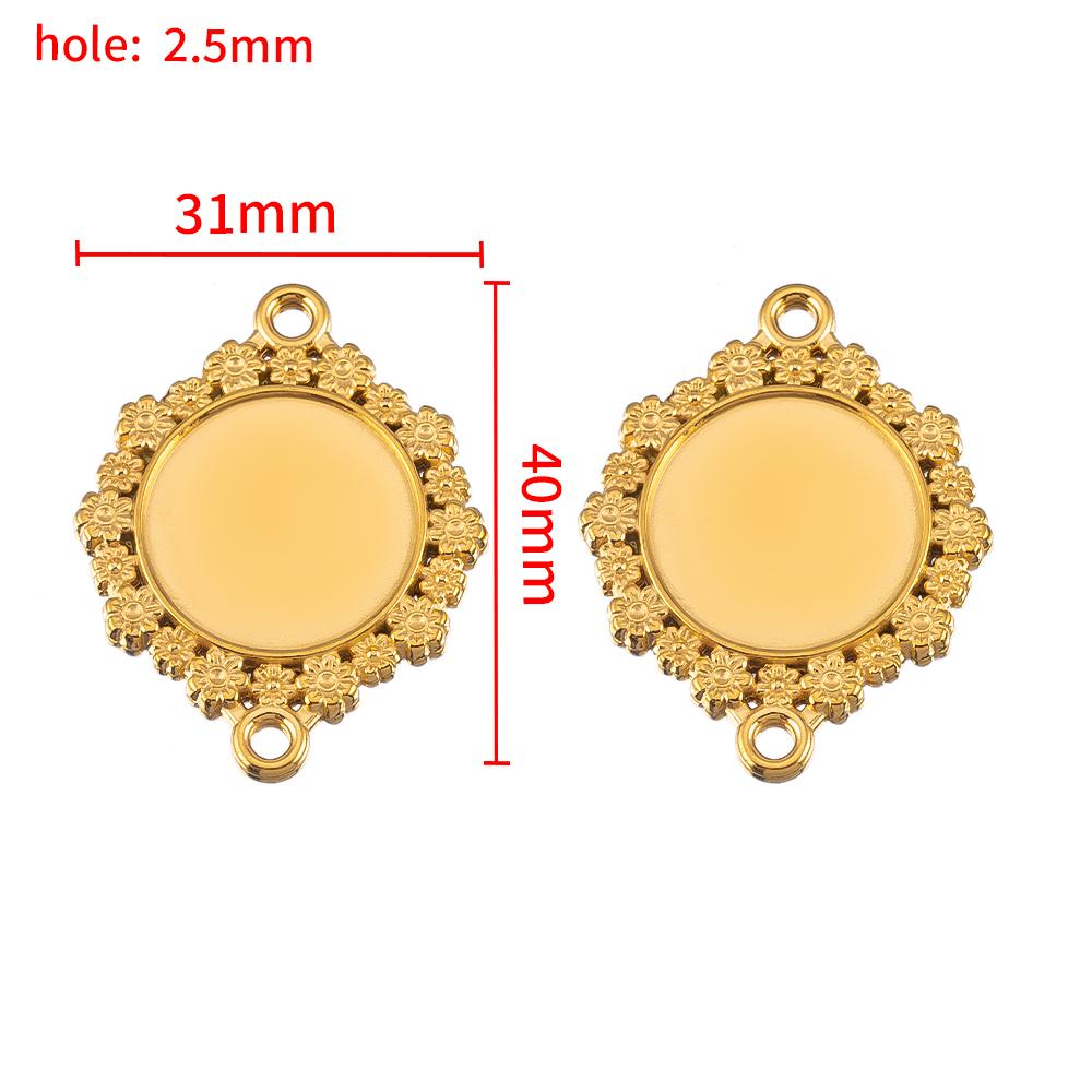 2pcs Stainless Steel Retro Heart Round Charms Blank Tray Base Gold Plated Cabochon Cameo Base Tray Bezel Pendant Jewelry Finding