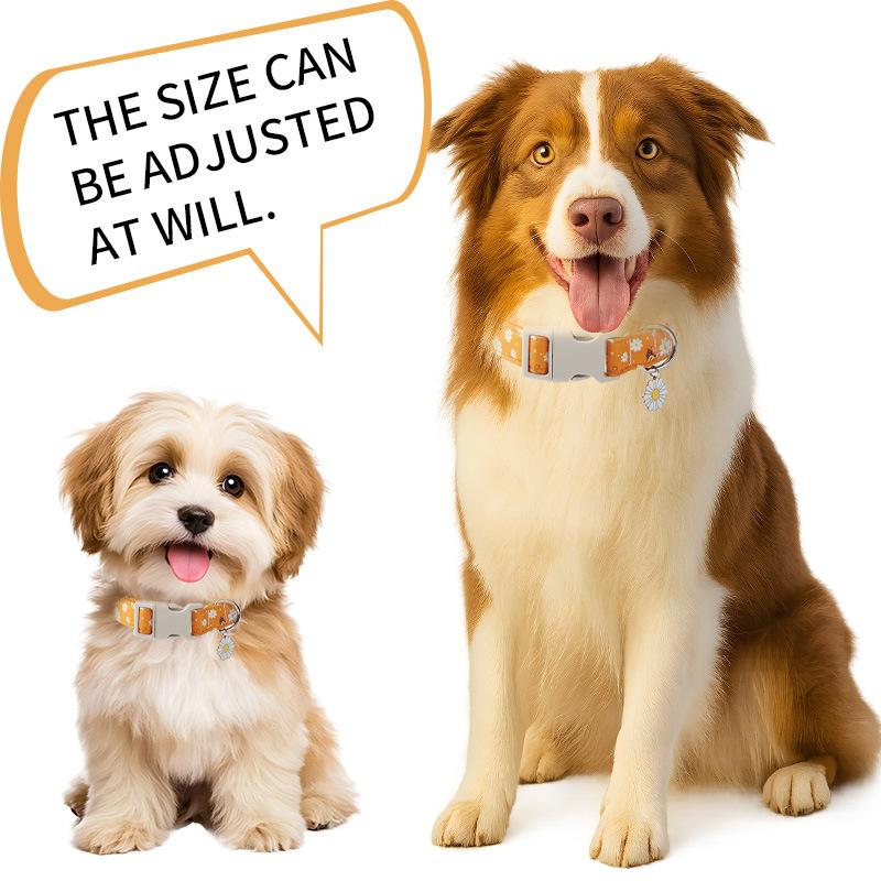 Pet Dog Necklace Collar with Thickened Adjustable Chrysanthemum Print Collar for All Seasons for Large Medium Small Cats Dogs