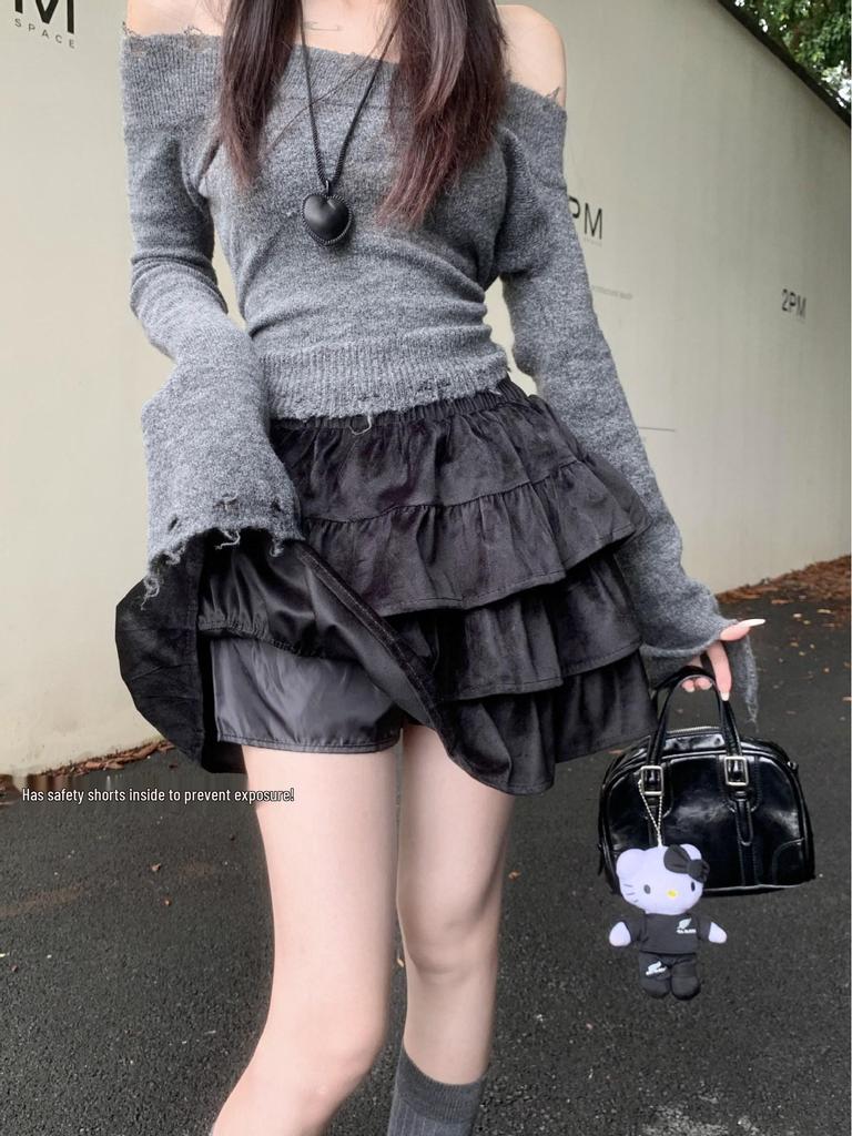 Double-Sided Fleece Ballet-Style Puffy Midi Skirt - High Waist, Slimming A-Line Design, Autumn/Winter for Women