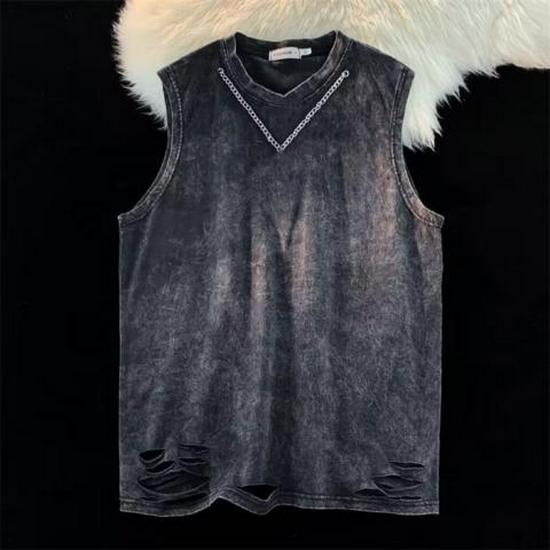 

Men s Summer Retro Hip Hop Sports Vest - Loose Washed T-Shirt L
