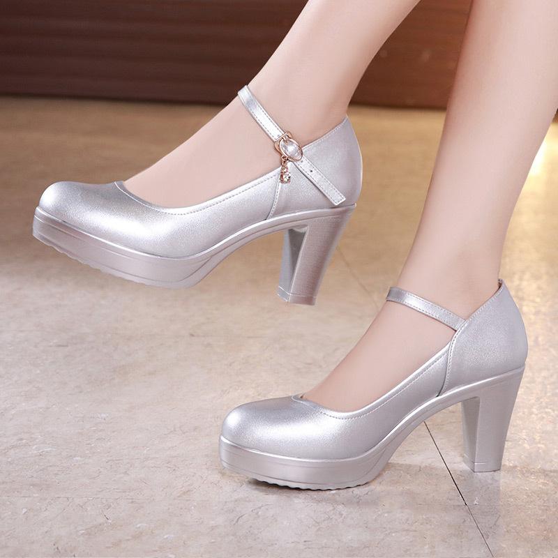 Size 32-43 Women High Heel Shoes Round Toe Thick Heel Wedding Party Shoes Platform Women Pumps Women Offfice Shoes 8cm/10cm/12cm