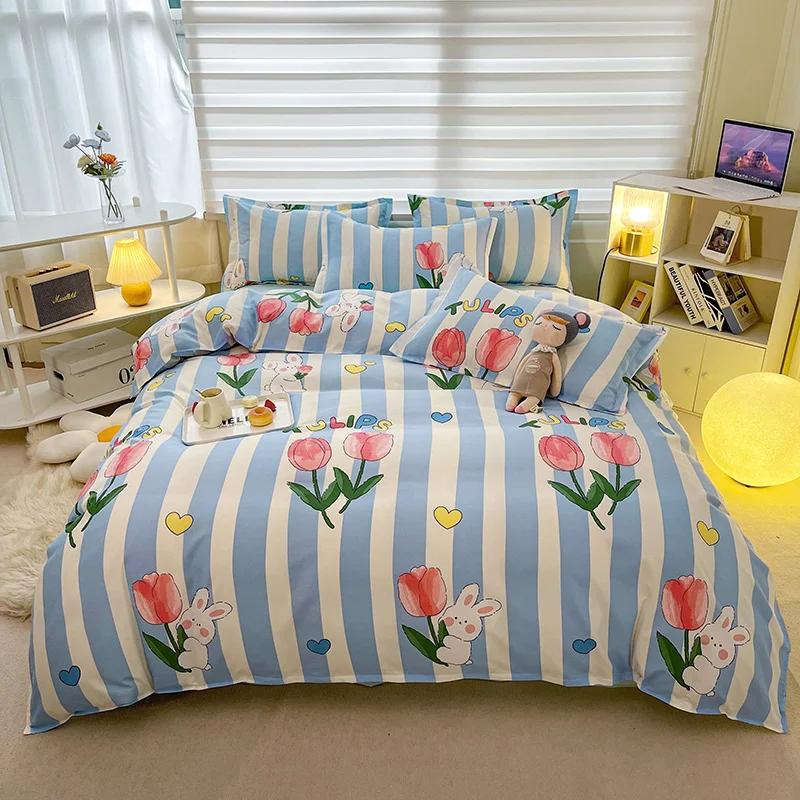 

Comforter Blue Love Heart Shaped Cute Rabbit Print Bedding Sets For Women Girls Teens Bed Set Reversible Comforter (quilt)-EU Single(135*200cm)3pcs