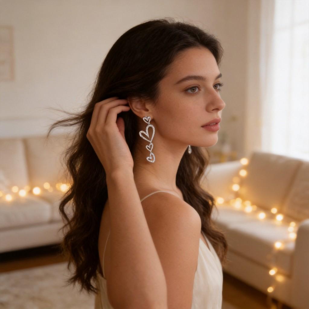Orecchini Pendenti Geometrici a Forma di Cuore di Lusso Con Zirconia Per Donna Gioielli da Sposa