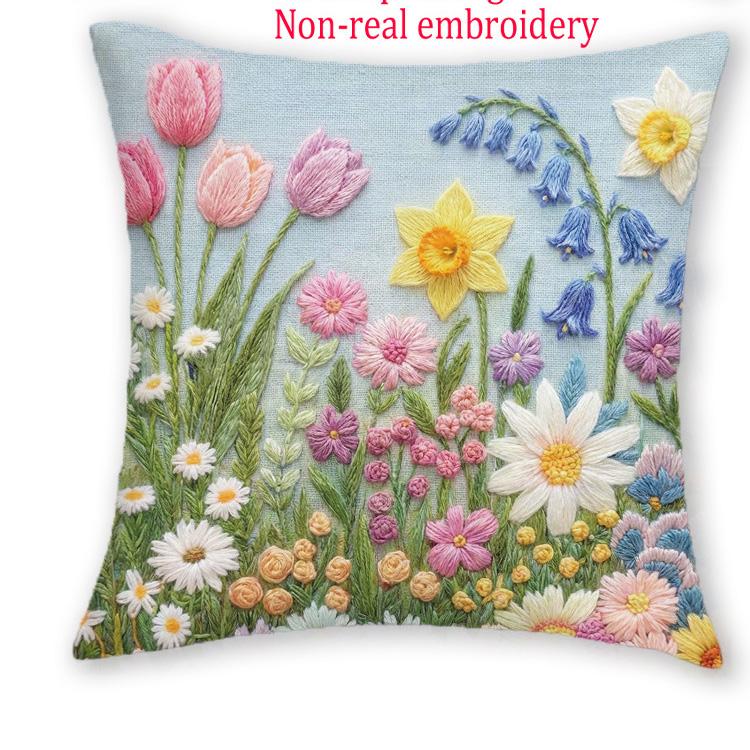 

1/4pcs Spring Wildflower Throw Pillow Covers 2D Flat Printed Floral Cushion Cases For Sofa Bedroom Living Room Decor 45x45cm-1pcs