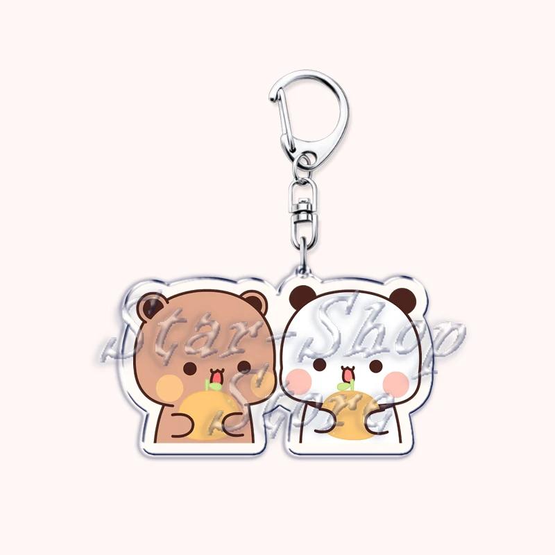 Lovely Bubu Eat Dudu Keychains Love Couple Grey Bear Panda Yier Keyring for Accessories Bag Key Chain Jewelry Fans Lover Gifts