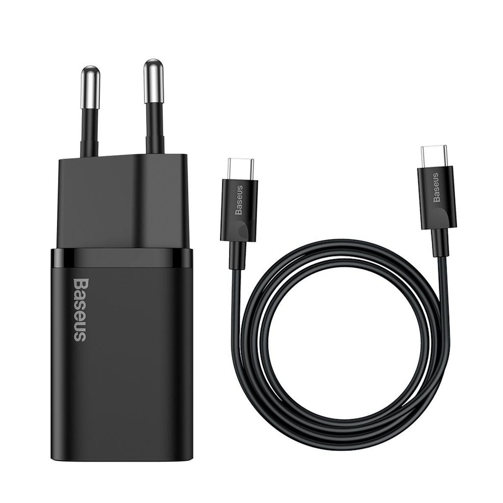 Netzladegerät Baseus Super Si Quick Charger 1C 25W Mit USB-C zu USB-C Kabel 1M (Schwarz)