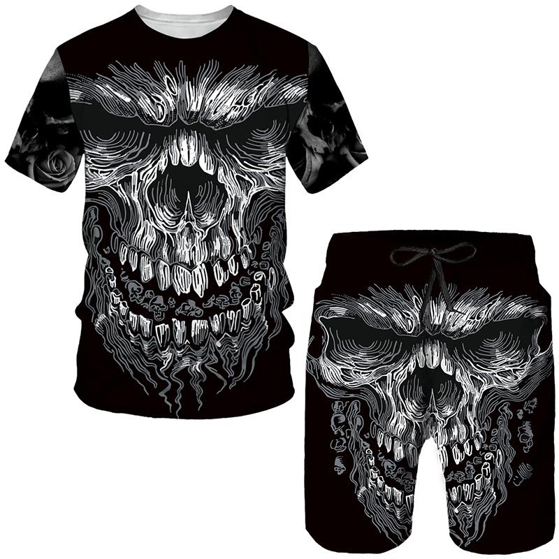 Men Skull 3D Printed Tees/Shorts/Suits Gothic Punk T-Shirt Casual Hip Hop Street Clothing Summer Joggers 2 Piece Sets