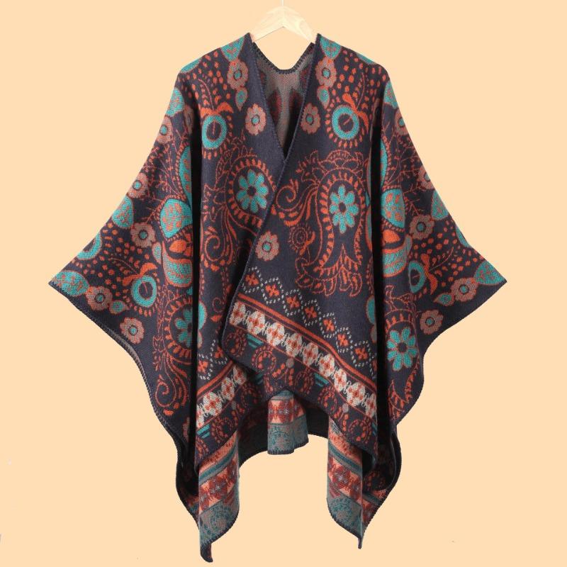 New Retro Cashew High-quality Jacquard Thickened Warm Shawl Women's Autumn and Winter Out Cold Cape