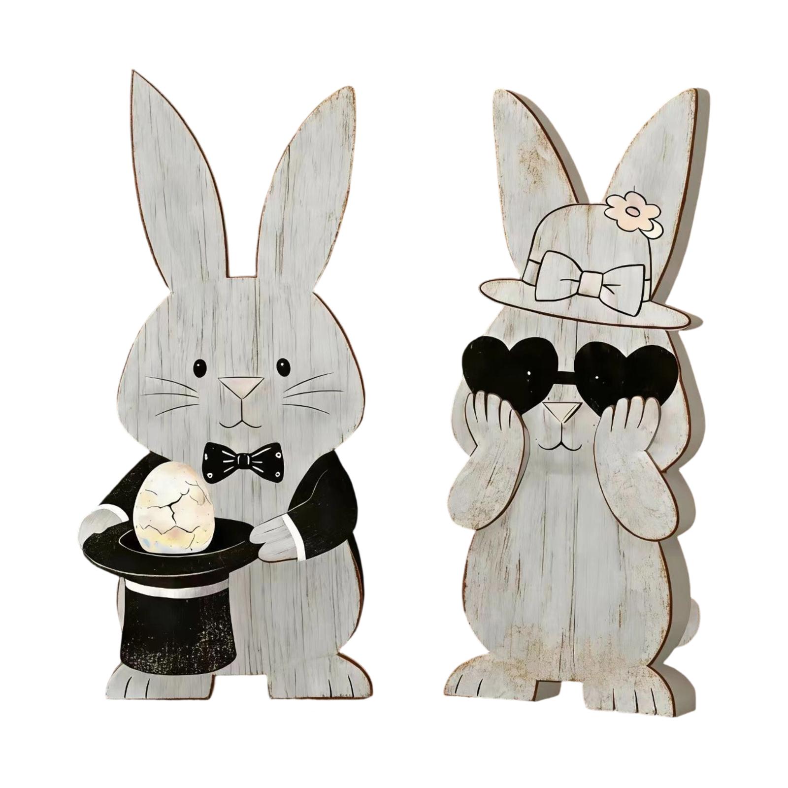 

Easter Bunny Figurine, Wooden Craft, Home Decoration, Couple Bunny Figurine With Glasses. One Size