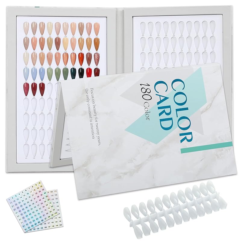 180 Nail Colors Book,Nail Color Display Book with 240 Nail Tips & 1-200 Number Labels,Professional Nail Color Swatches Book for Nail Polish UV серый