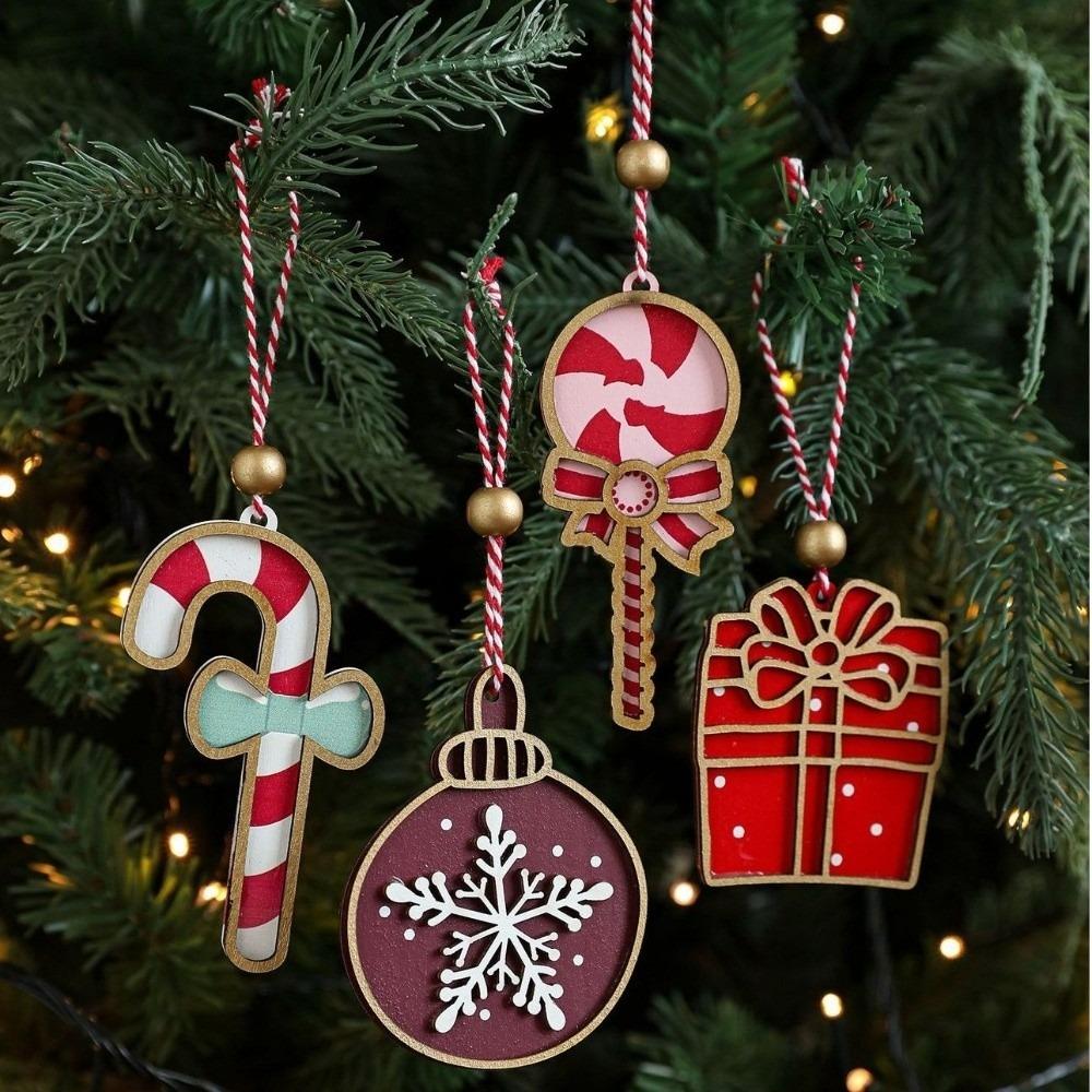 Red Christmas Wooden Plaque Ornaments Wooden DIY Christmas Tree Pendant Christmas Tree Hanging Ornaments Christmas Navidad Gift
