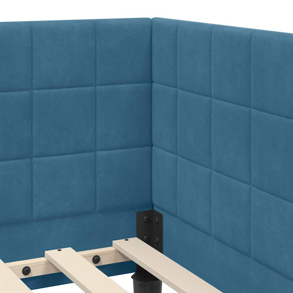 Corner Bed Frame with Mattress and Headboard 2 pcs Blue Velvet