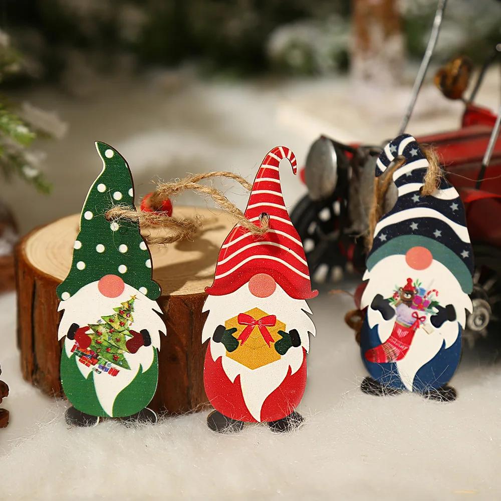 9pcs Christmas Gnomes Wooden Pendant Christmas Tree Hanging Oranment Navidad New Year 2025 Gift Xmas Decorations for Home Noel