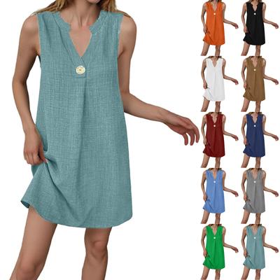 Women's Summer Fashion V-Neck Sleeveless Button-Down Casual Dress