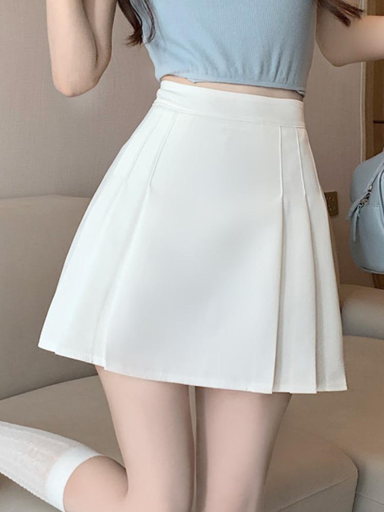 2024 Summer Black High Waist Pleated Midi Skirt - Petite Korean A-Line Skirt for Women