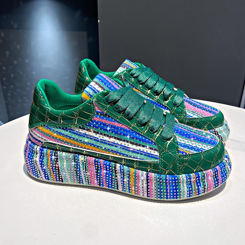 Colorful Starry Sky Rhinestone Sports Shoes for Women Thick Sole Mesh Comfortable Breathable Sports Shoes