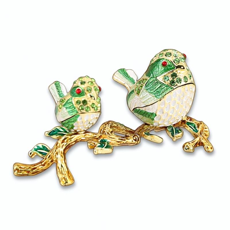 Zinc Alloy Bird Jewelry Box, Enamel Jewelry Holder for Rings and Earrings, Lovebird Display Box for Vanity, Dresser or Shelf Use