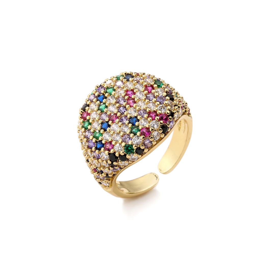 Round Geometry Big Ring for Women,Full Colorful Cubic Zircon Stone Finger Ring,Punk Statement Jewelry