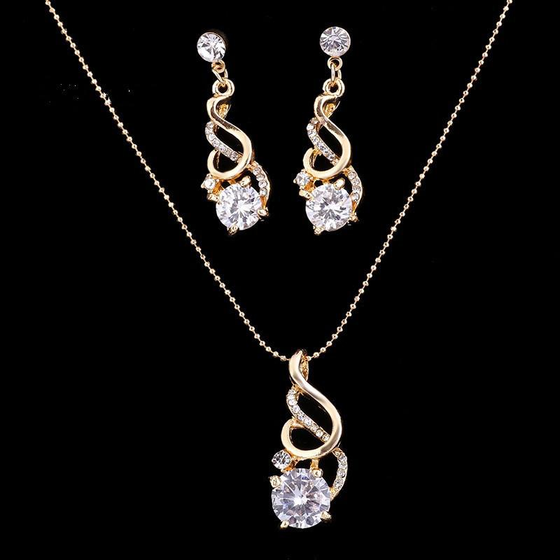 Zircon Pendant Necklace Earrings Set 