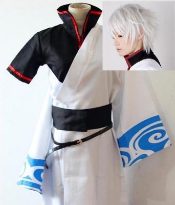 Gintama Sakata Gintoki-style Kimono + Wig 6-piece Costume Set, Size M