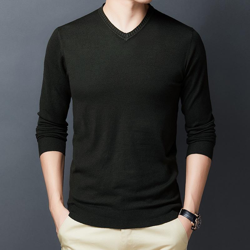 Autumn And Winter Men'S Sweater Thin Thread Coat Bottoming Knitted Sweater Solid Color V-Neck Sweater Men'S Spring And Autumn Autumn