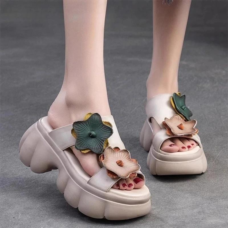Flower Women's Platform Slippers High Heels Sandals Summer Fashion Shoes Woman 2025 Beach Slides Casual Dress Flip Flops Mujer