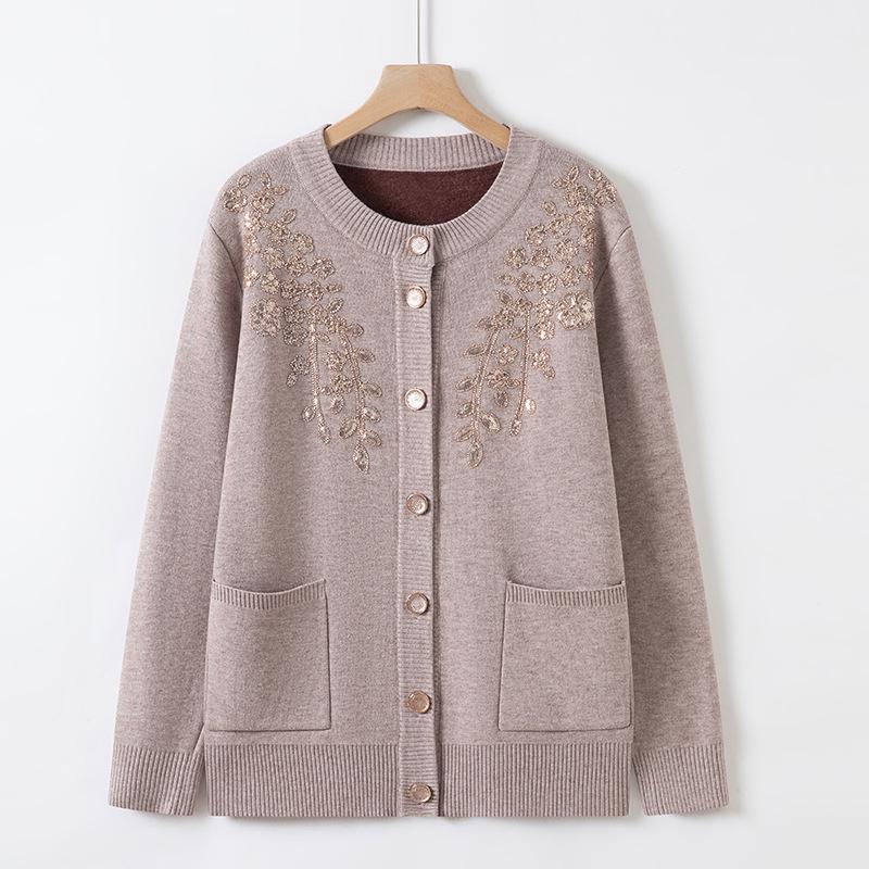 Grandma's Winter Knit Cardigan: Cozy Plus Velvet Sweater for Middle-Aged and Elderly Women