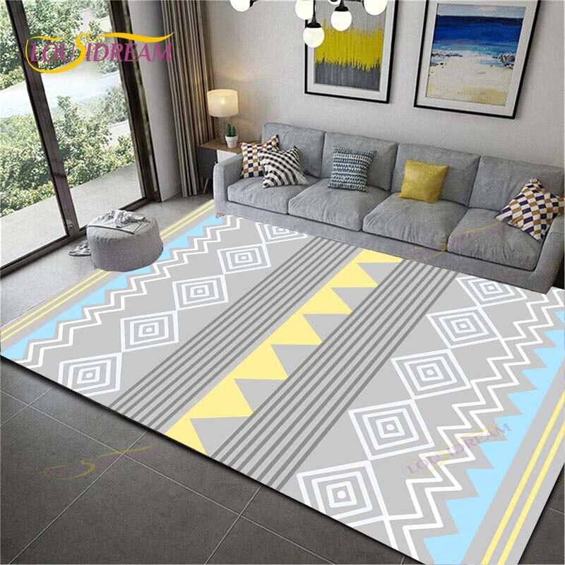 Geometric Carpet for Living Room Velvet Rug Kids Bedroom Bedside Rugs Soft Square Fluffy Carpets Home Sofa Table Decor Mat