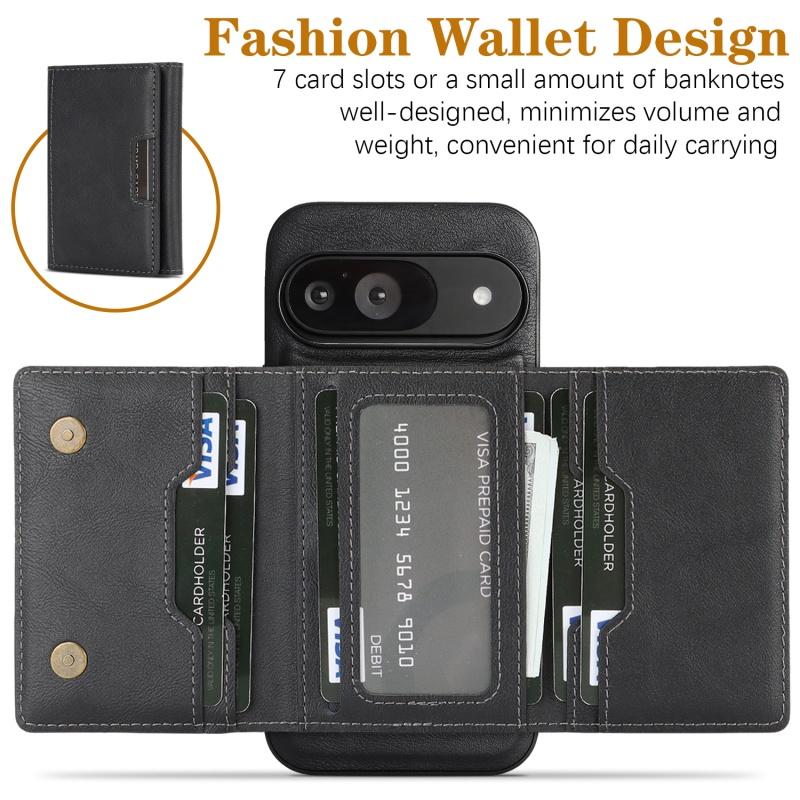 MagSafe Wireless Charging Magnetic Wallet Card Phone Case for Google Pixel 10 Pro XL 9 9A 8 8A Leather 2-in-1 Flip Stand Cover
