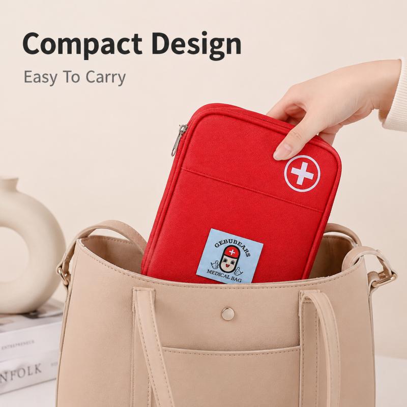 Portable First Aid Storage Bag Oxford Cloth Medicine Organizer Pouch With Zipper Compartments For Home Travel Outdoor Daily Use Small Items