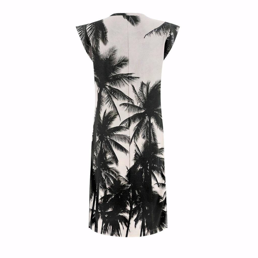 Summer Dresses For Women Round Neck Casual Loose Printing Split Wrinkle-Free Beach Dress With Pockets