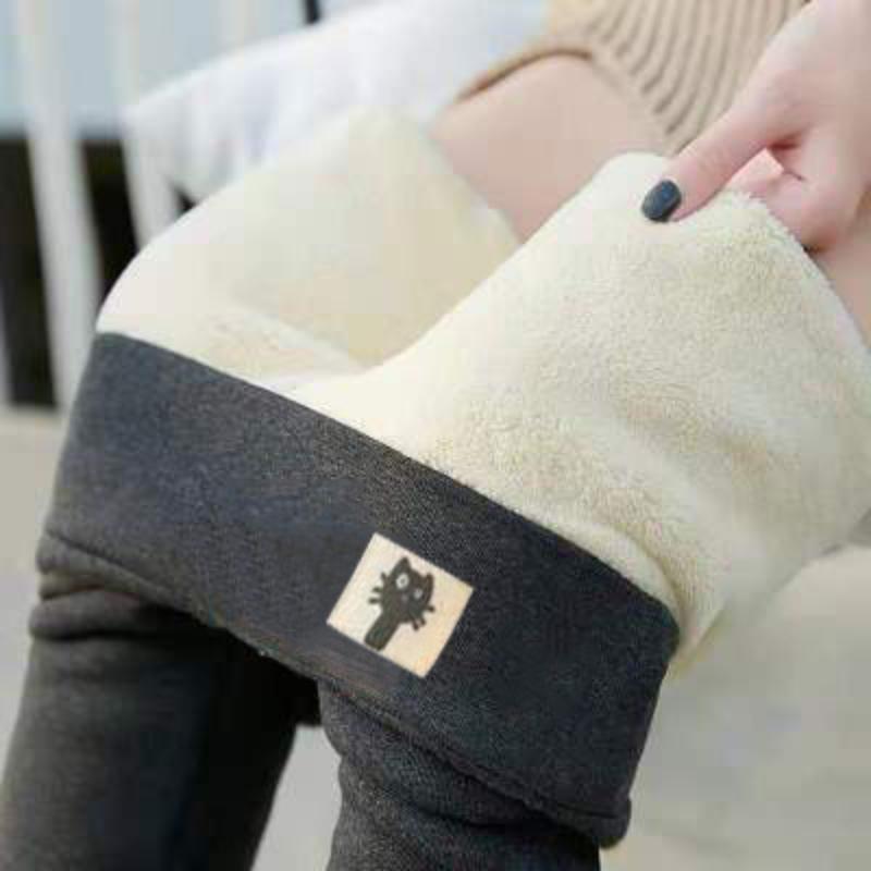 Women's autumn and winter high waisted leggings with added wool and thickened lamb wool leggings, warm pants EMA