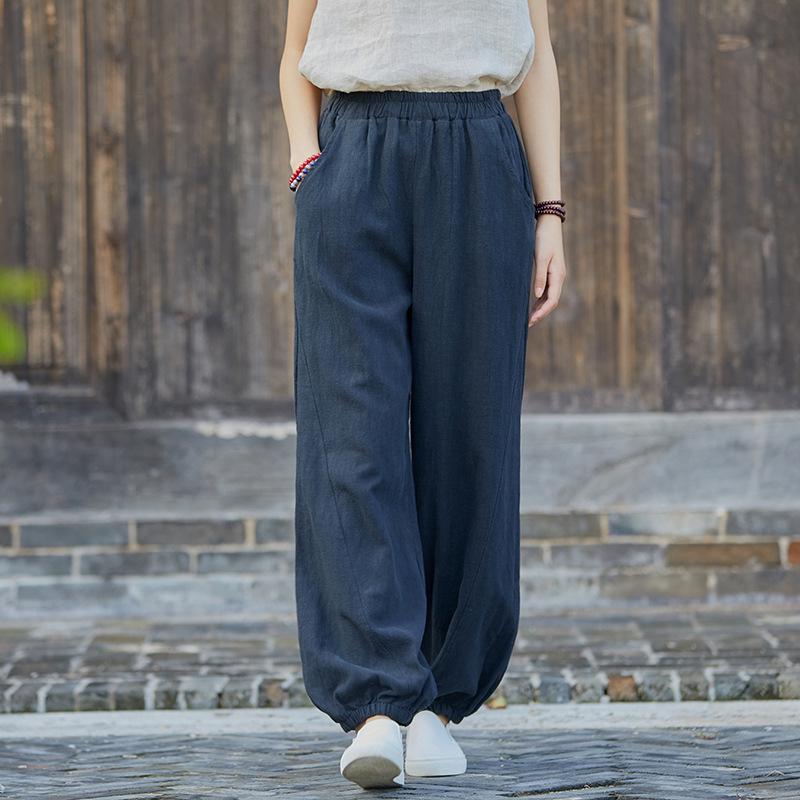Damen Retro Ramie Baumwolle Leinen Yoga Laternenhose - Sandgewaschen, Zen Meditation Stil