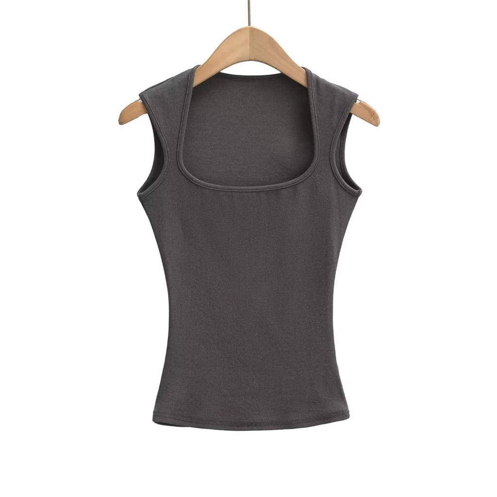 Women's Square Neck Sleeveless Slim Fit Crop Tank Top Solid Color Casual Basic Vest