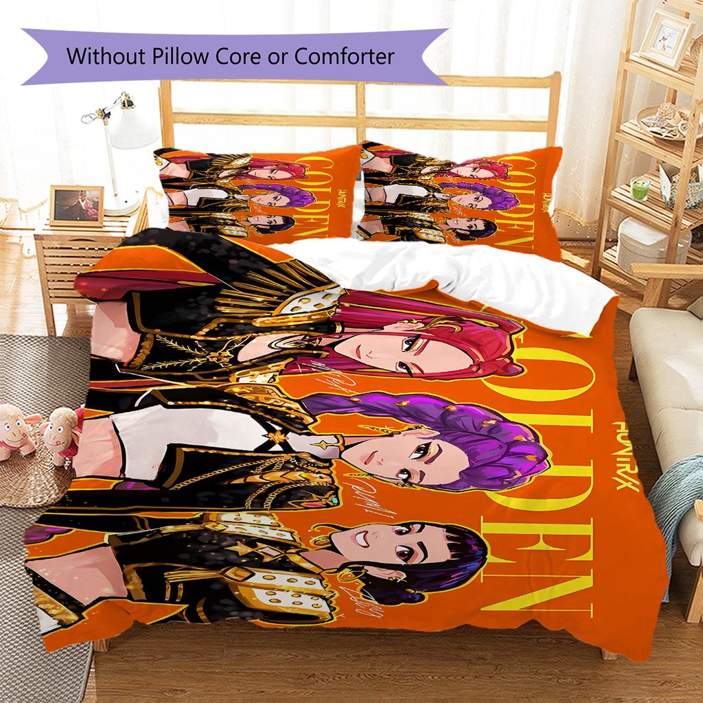 Kpop Dämonenjäger Muster Bettwäsche, Steppbett Set Steppbettbezug Kissenbezug Zuhause Geburtstagsgeschenk (1 Bettbezug + 2 Kissenbezüge, ohne Füllung)