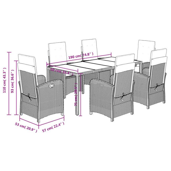 VidaXL Ensemble à Manger de Jardin avec Coussins 7 pcs, Table et Chaises avec Dossier Réglable, Meubles d'Extérieur Patio 3212207