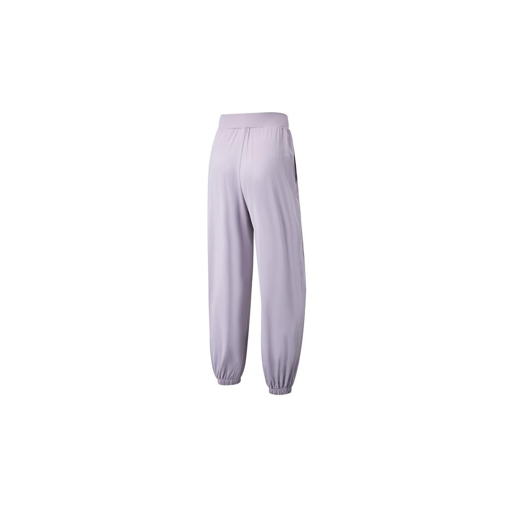 Li Ning Womens Fitness Series UPF 50+ Solid Color Reflective Elastic Waistband Cuffed Sports Pants Women Pants Smoky-Purple AKLT542-7