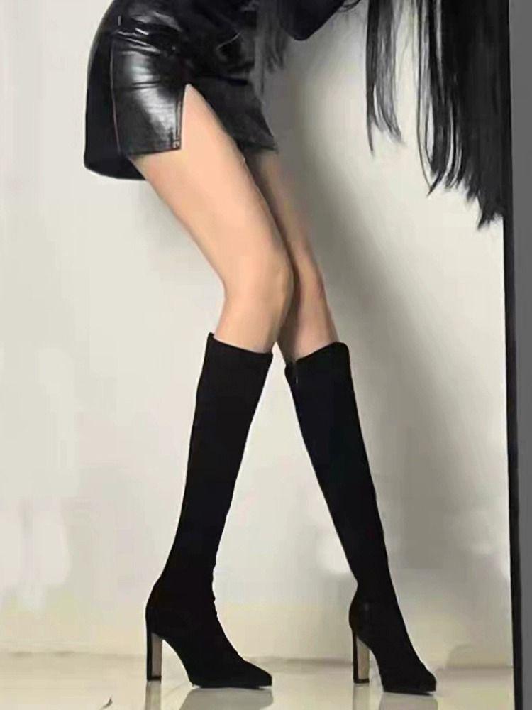 Damen High-Heel Stiefel 2025 Herbst und Winter Neue Hohe Röhren Elastische Dünne Stiefel Lange Stiefel Seitenreißverschluss Aber Knie Ritterstiefel