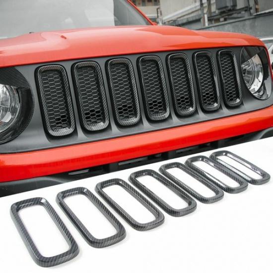 Car Front Grill ert Grille Ring Trim Cover for Jeep Renegade 2016-2018 Carbon