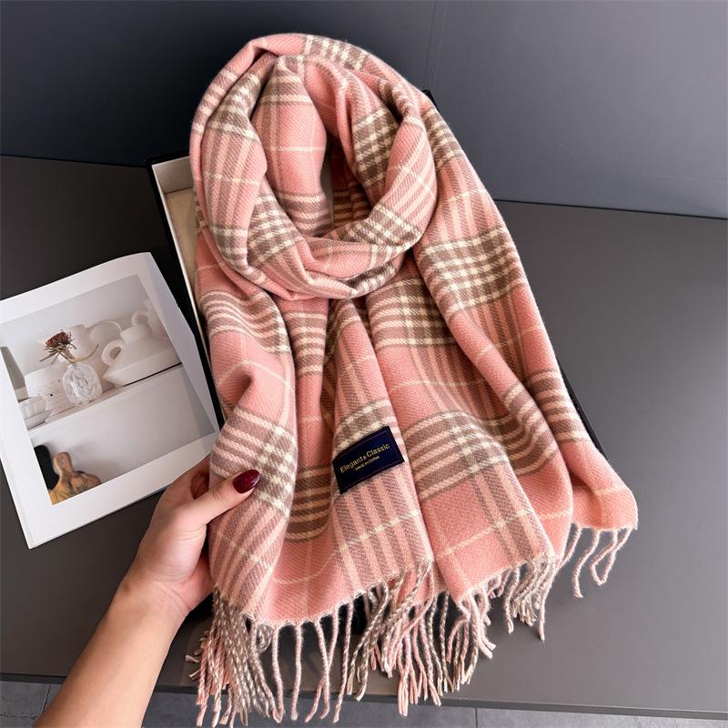 Couple Student Plaid Autumn And Winter Warm Scarf Women'S Shawl Versatile Commuter Fringed Fine Sand Imitation Cashmere Scarf