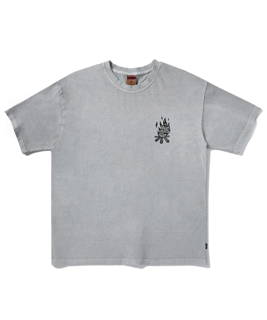 Peullukeu Camp Message Pigment Short Sleeve T-Shirt Light Gray Fst737