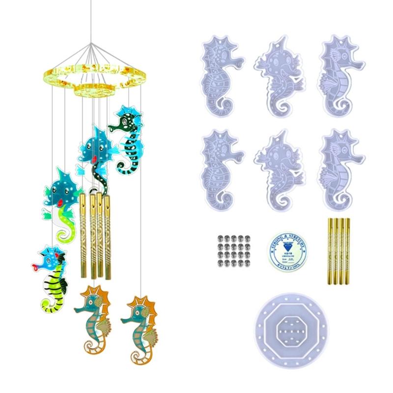 Diy Hippocampus Wind Chime Crystal Epoxy Mold Keychain Pendant Wall Hanging Curtain Wind Chime Mirror Silicone Mold