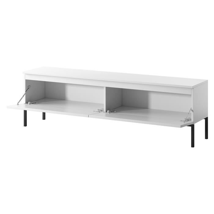 Meuble TV - SELSEY - Bemmi - 150 cm - Blanc, pieds noirs - Mélamine mate, style industriel