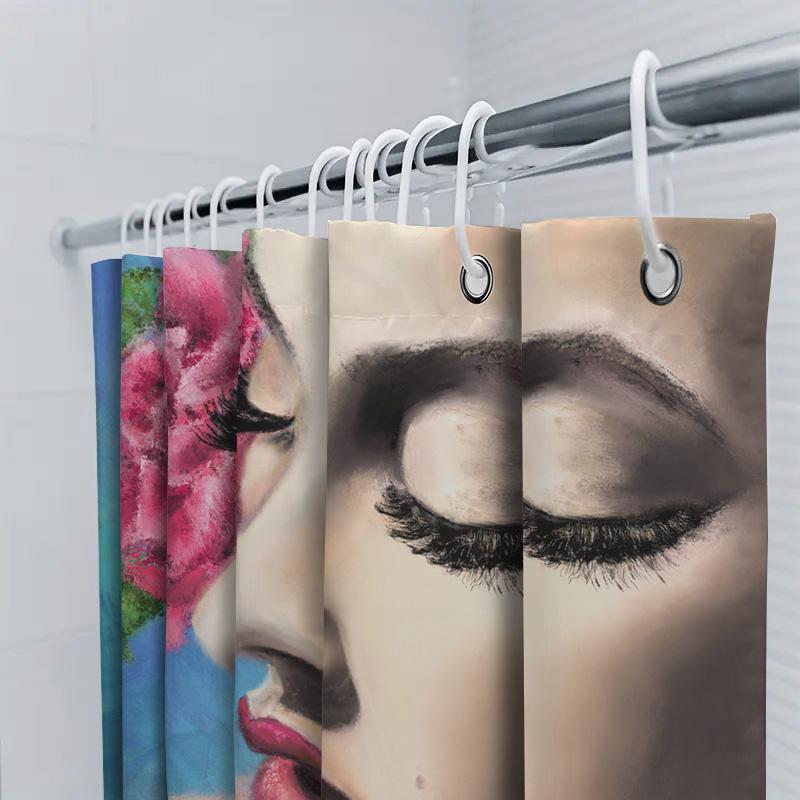 Luxury Watercolor Art Print Shower Curtain for Bathroom Decor Pink Rose Beauty Girl Design (Size: 72x84inches)