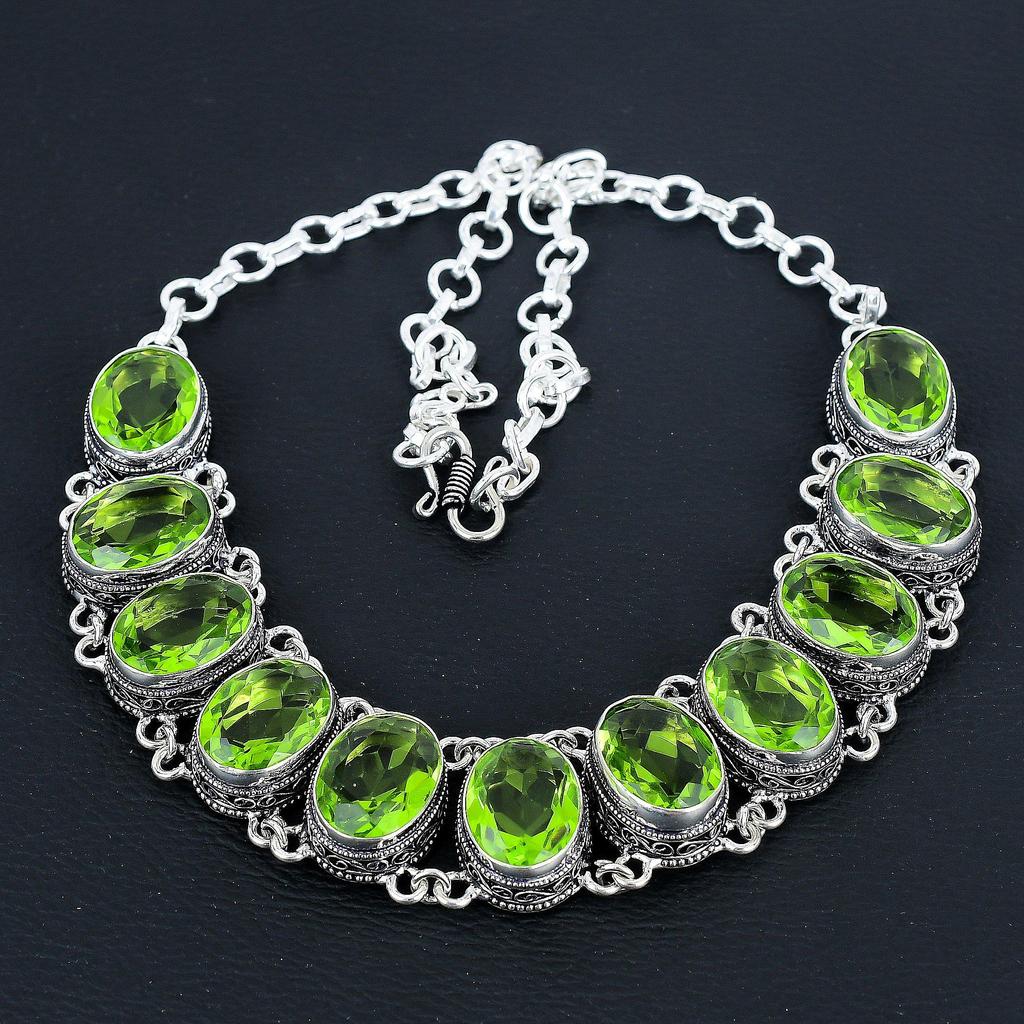 Amazing Peridot Gemstone Handmade 925 Sterling Silver Jewelry Neclace Bracelet Set, Antique Jewelry Set, Mother's Day Gift