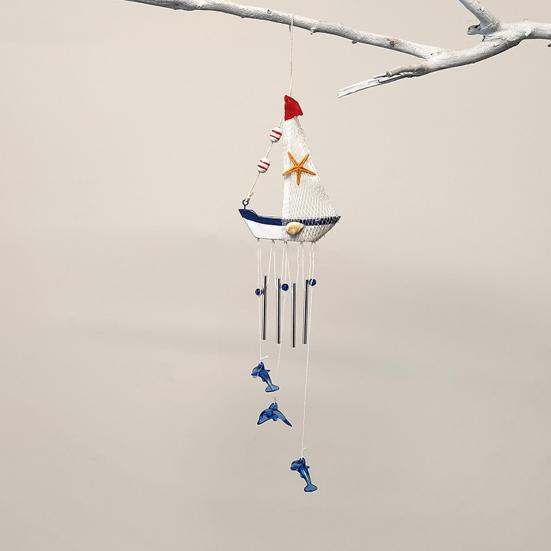 Blaues Segelboot Hängende Windspiel für Draußen Handgefertigtes Nautisches Windspiel für Außen Veranda Terrasse Garten Fenster Dekor
