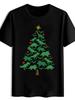 T-shirt Dinosaur Print with Green & Yellow Star/Shadow Graphic - Casual Short Sleeve Round Neck Summer Tee