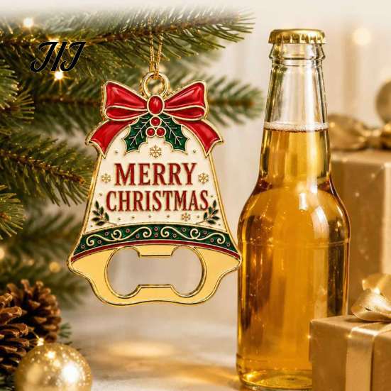 Decorative Metal Hanging Pendant Christmas Bell Bottle Opener, Heavy Duty Beer Cap Remover, Magnetic Souvenir for Friends Refrigerator Magnet, Opener