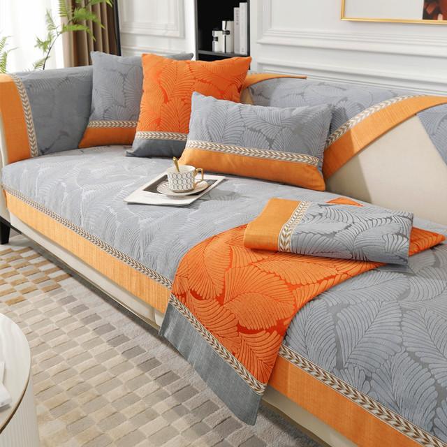 

Luxury Chenille Jacquard Leaves 2 3 Seater Sofa Slipcover Non Slip Patchwork Recliner Furniture Protector Cushion cover30x50cm