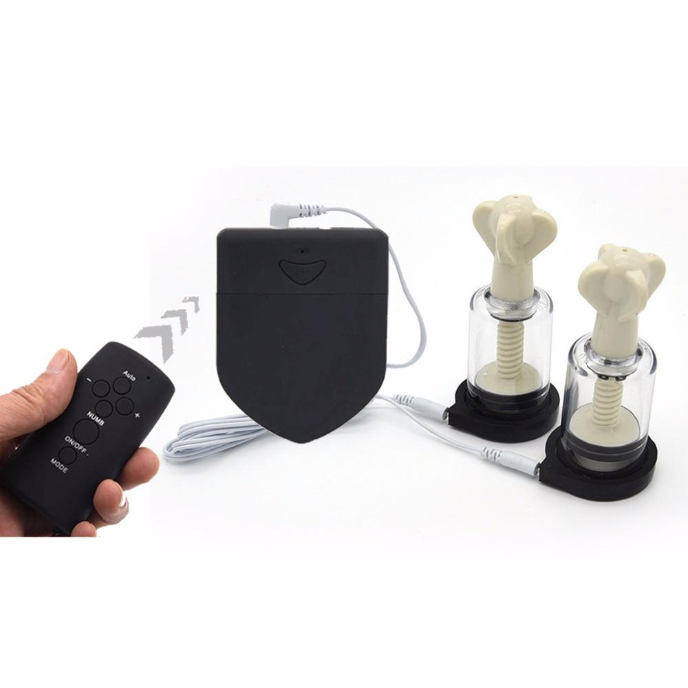 Electric Shock Nipple Vacuum Sucker Pump BDSM Bondage Electric Stimulation Physiotherapy Breast Booster Adult Sex Toys for Women